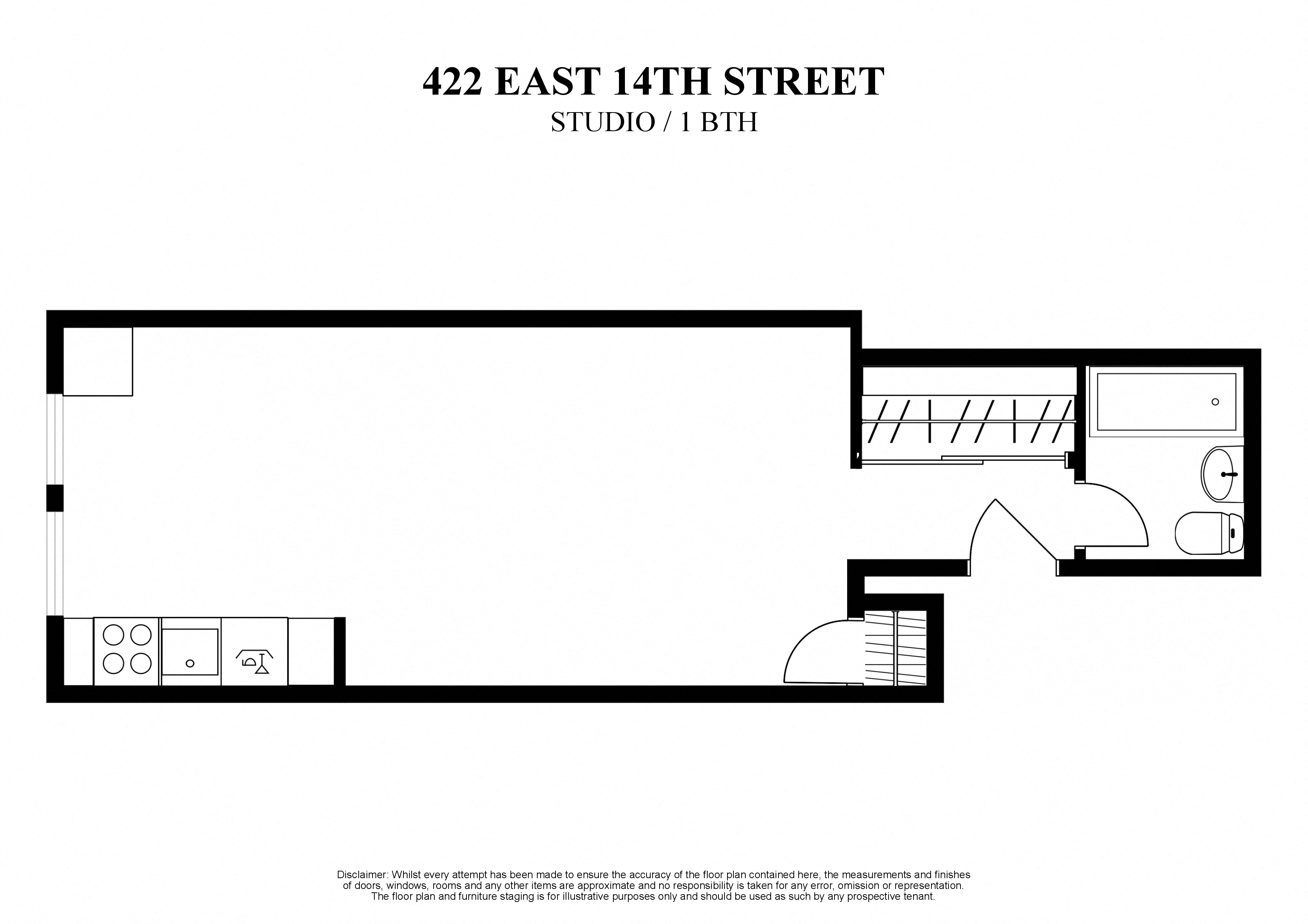 Floor plan for studio, 1 bath, 300 sqft
